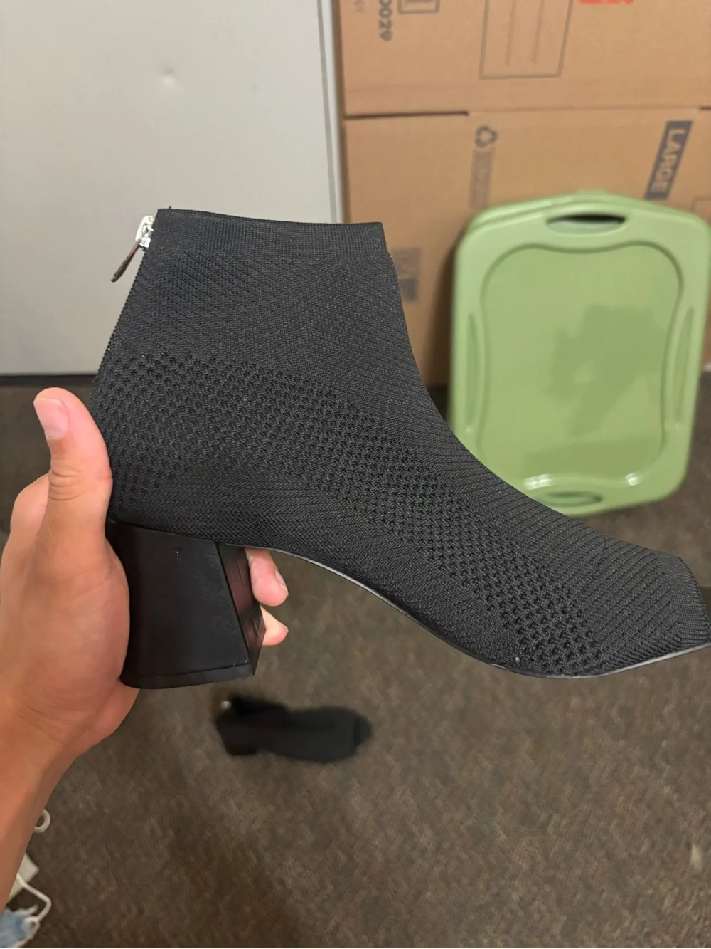 Aertex Vittadini Black Mesh Ankle Boots Textured Knit Pattern Vintage